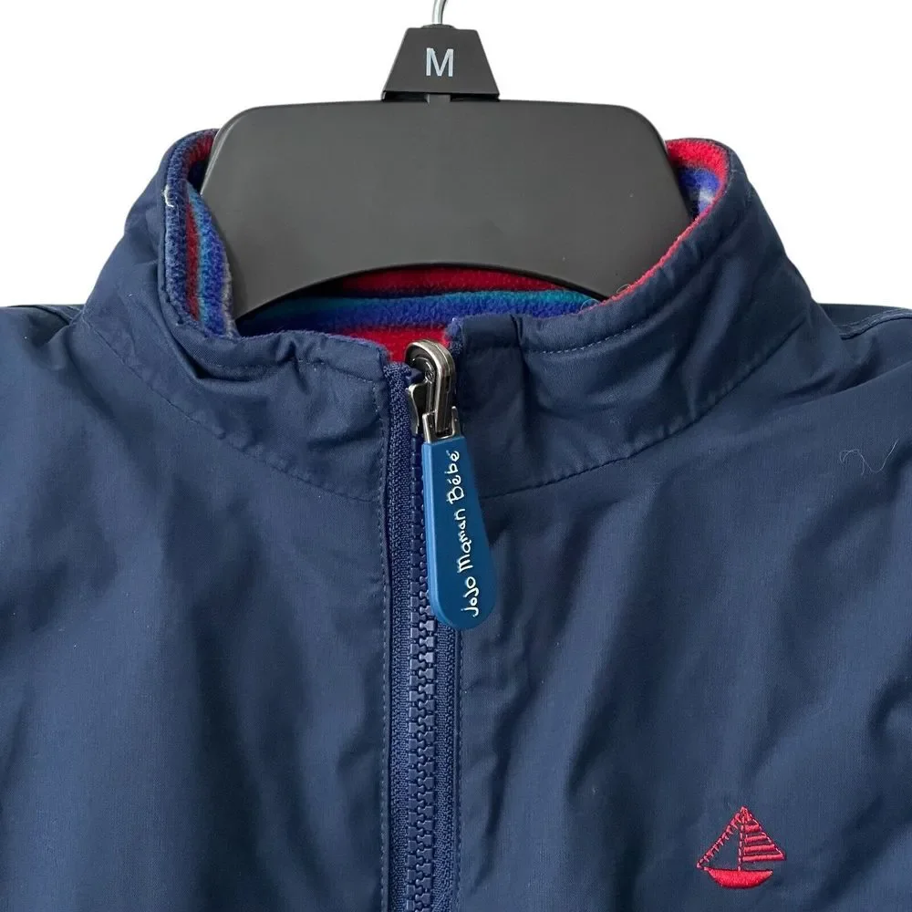 Jojo Maman Bebe Size 2 3‎ Fleece Lined Blue Jacket Striped Reversible Waterproof
